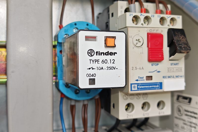 Relé e proteção de motor testados durante uma avaria elétrica